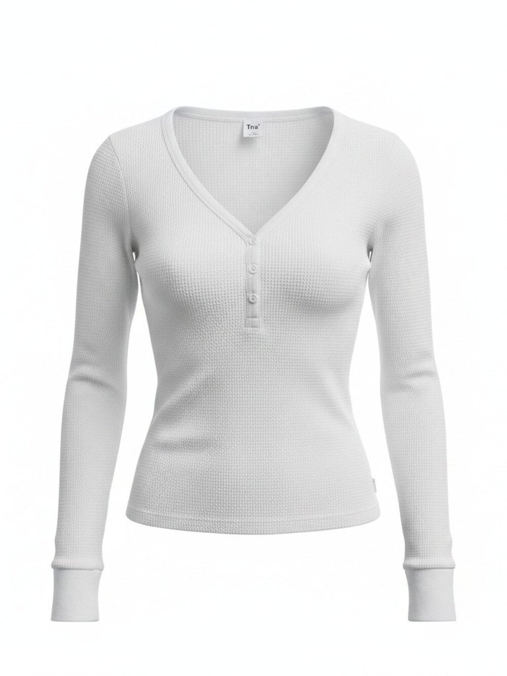 TNA White Waffle Knit Long Sleeve Henley